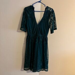 Light My Fire Deep Teal Lace Mini Dress